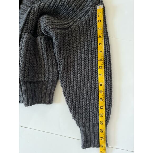 Anthropologie Wool Blend Sweater Cardigan Women S Gray Ribbed Chunky Deep V Neck - Picture 8 of 11